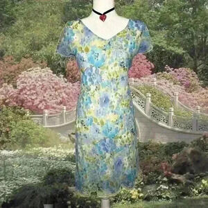 CDC Petite Blue Floral 90s Midi Dress Size 2